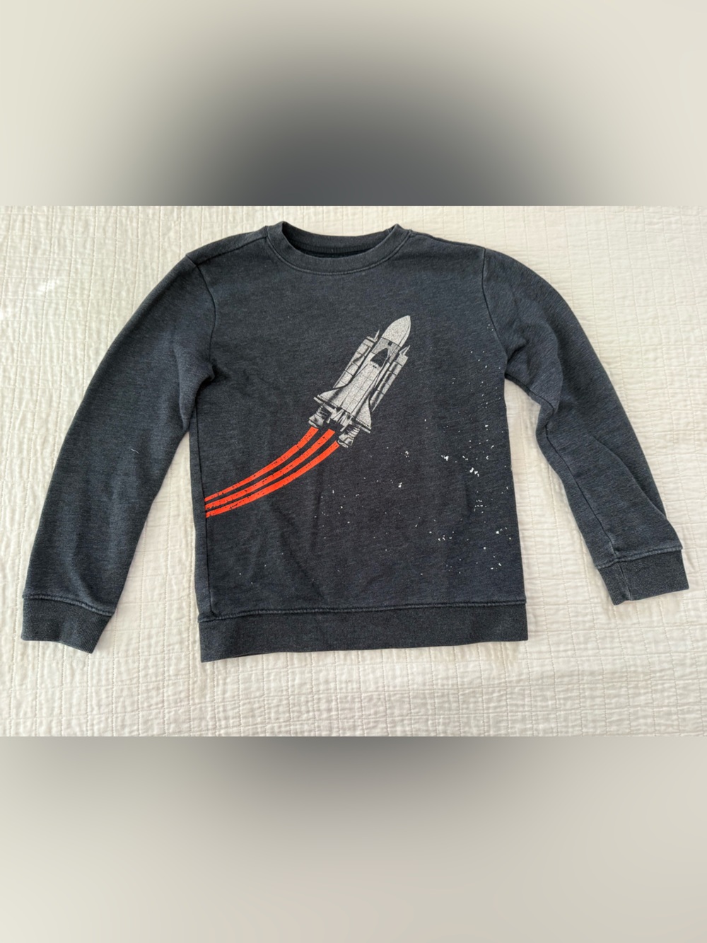 Cat & Jack Dark Grey Graphic Cozy Fleece sweatshirt with space ship size S (6/7)